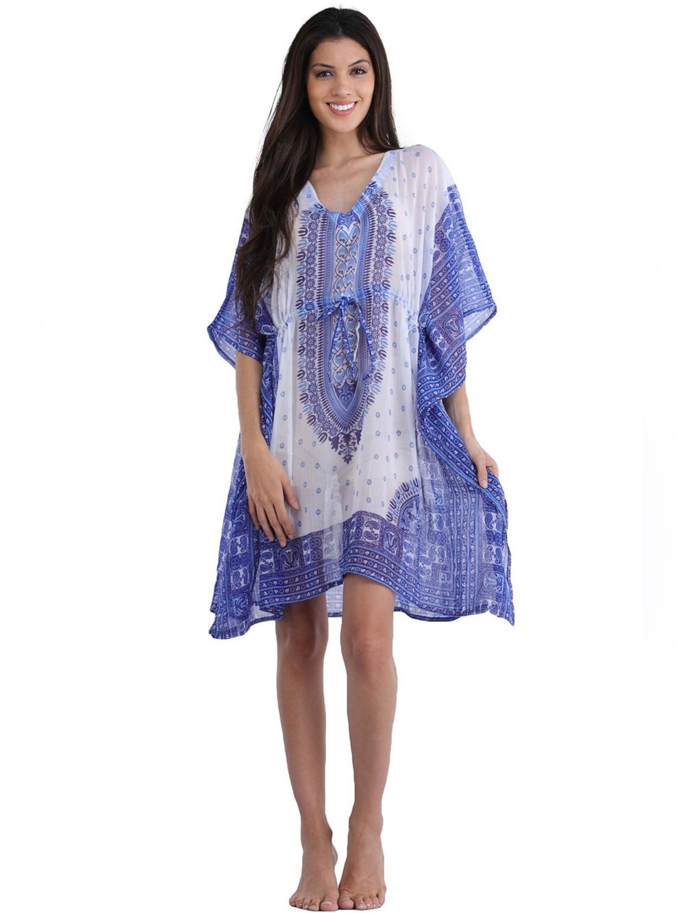 Rima blue and white Chiffon Style Swim Cover Up Kimono style One Size